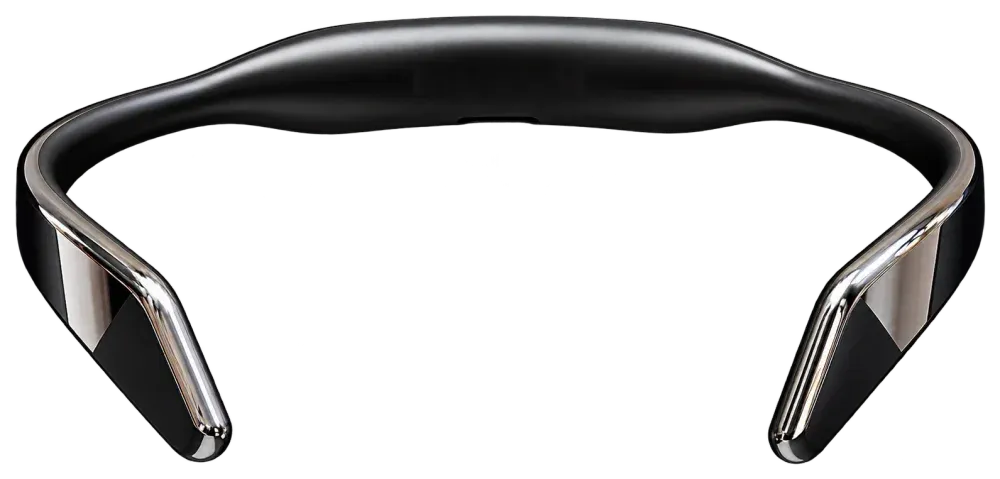 The Adalyon neckpiece: gloss black collar with mirror-chrome arms